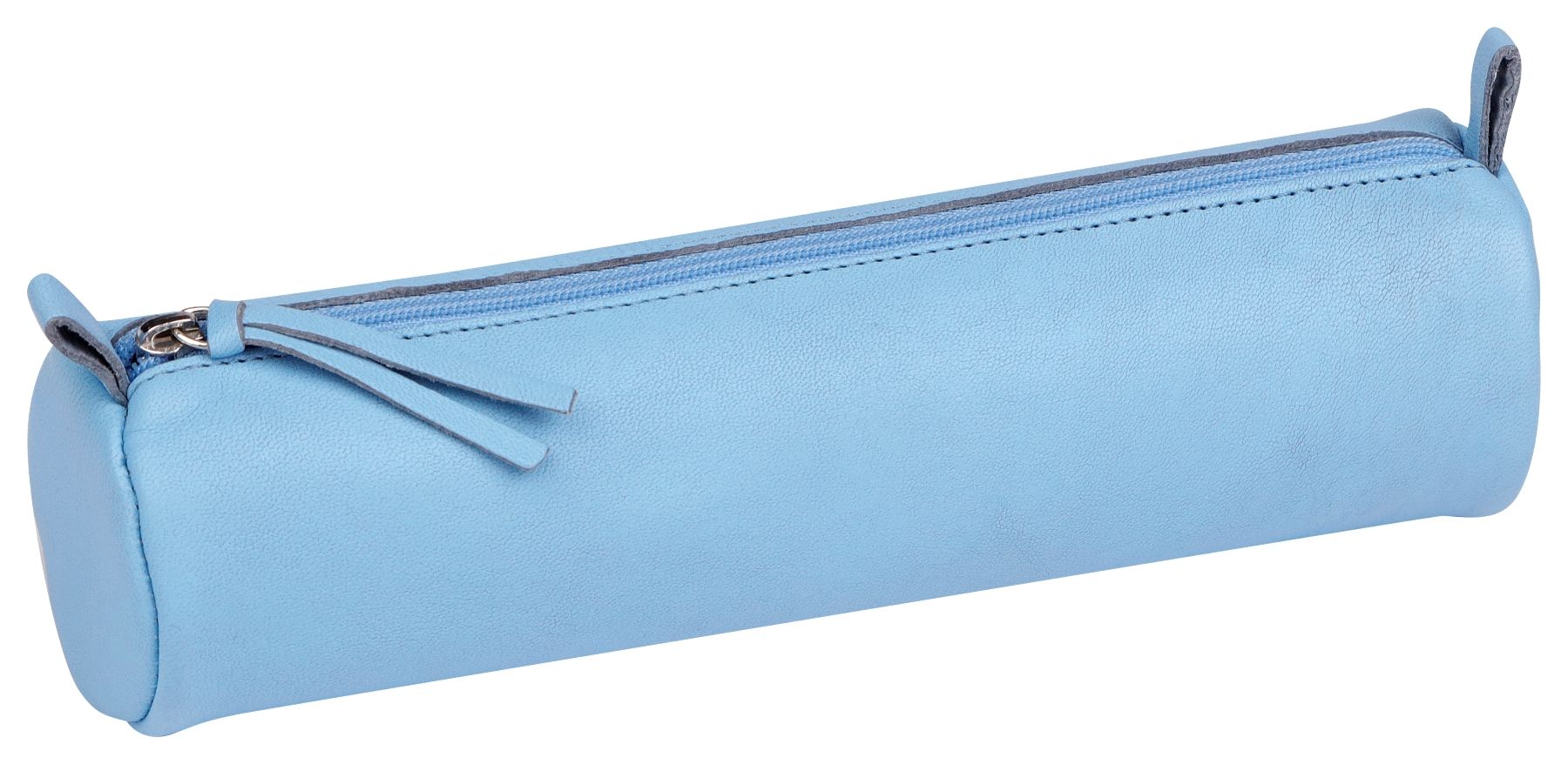 法國 Clairefontaine Colored Leather 小羊皮革筆袋/ 天空藍/ 圓柱狀