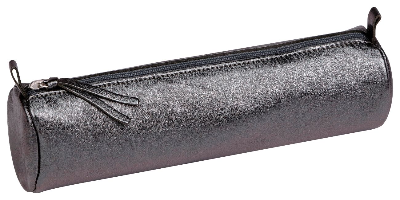 法國 Clairefontaine Cuirise Leather 小羊皮革筆袋/ 石墨灰/ 圓柱狀