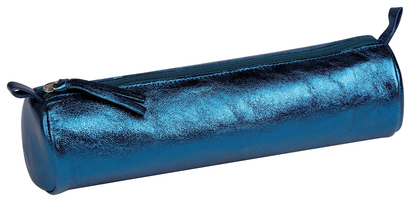 法國 Clairefontaine Cuirise Leather 小羊皮革筆袋/ 靛藍/ 圓柱狀
