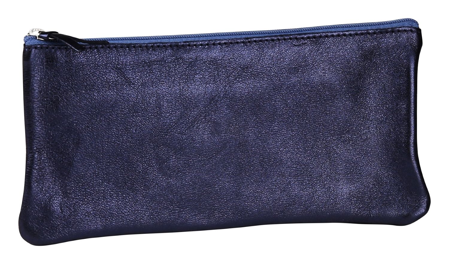 法國 Clairefontaine Cuirise Leather 小羊皮革筆袋/ 深灰藍/ 平扁形