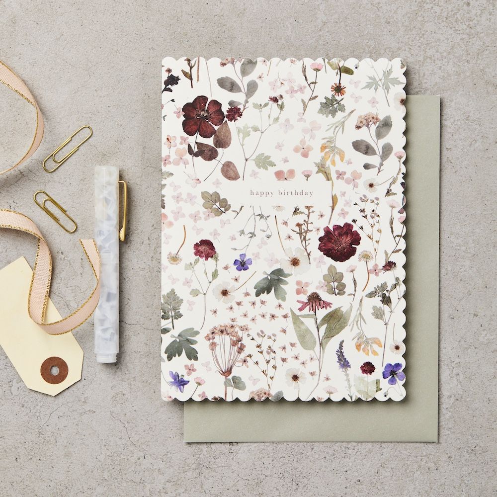 英國 Katie Leamon 生日卡/ L&L Pressed Floral Happy Birthday Card