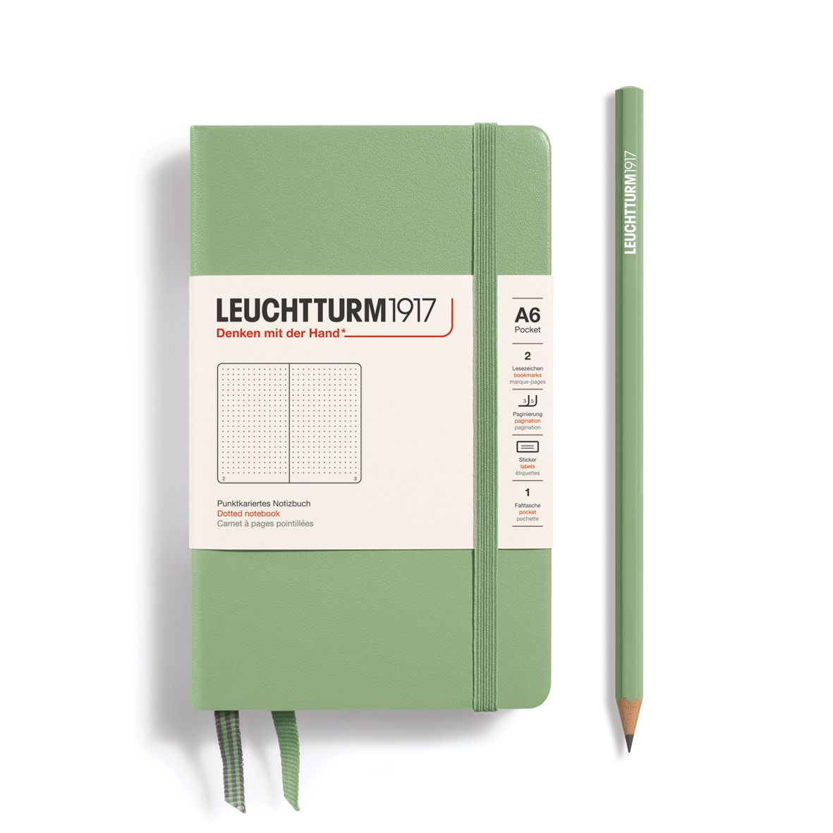 德國 LEUCHTTURM1917 硬殼筆記本/ A6/ 鼠尾草綠/ 方點