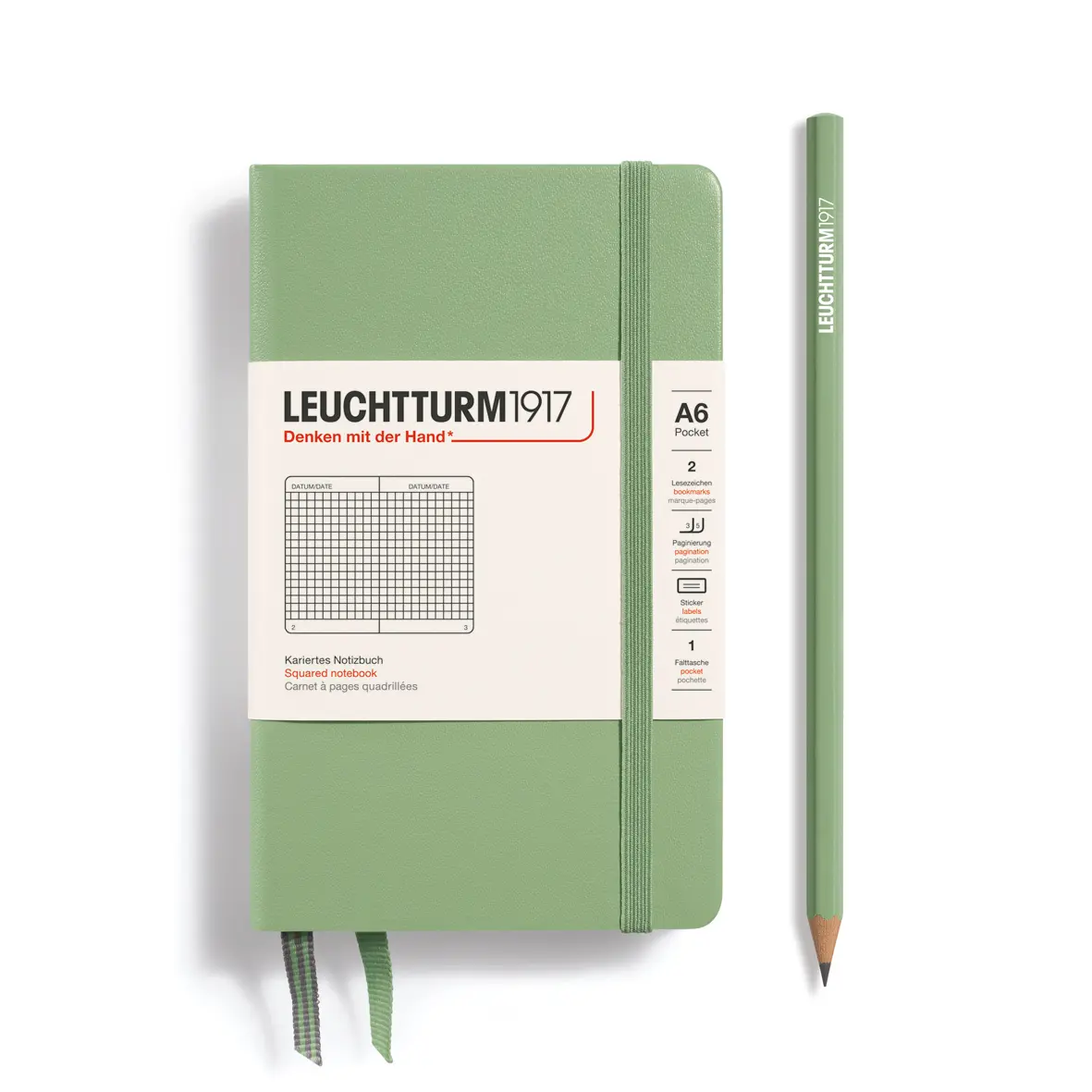 德國 LEUCHTTURM1917 硬殼筆記本/ A6/ 鼠尾草綠/ 方格