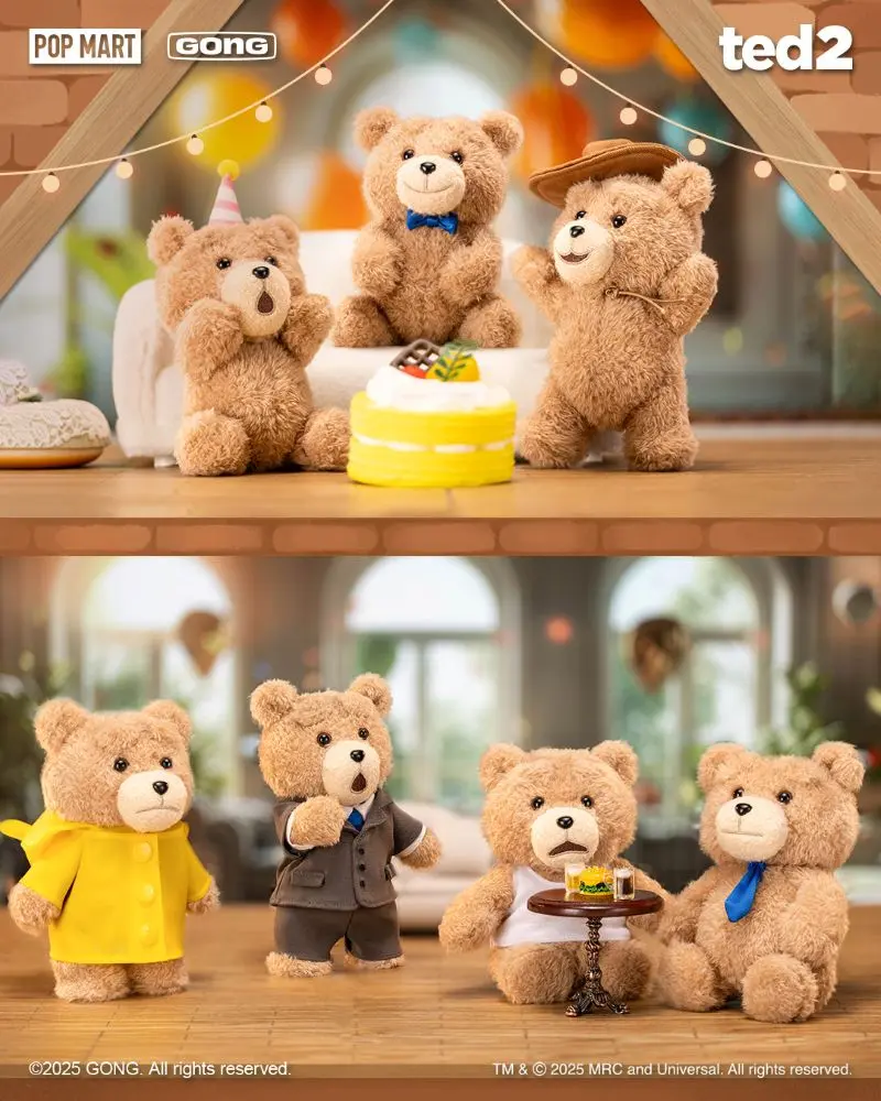 POP MART X GONG Ted 2泰迪熊可動毛絨掛件盲盒/ 6入盒裝