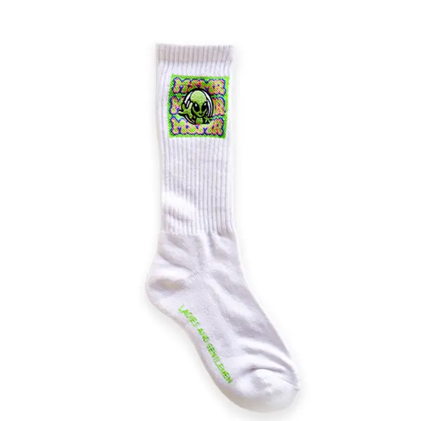 韓國 MSMR 中筒襪/ Neon Alien Crew Socks/ 白/ 禮物套組