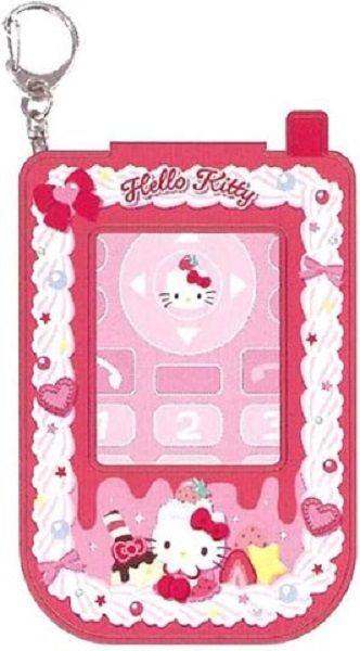 日本 sun-star 三麗鷗 Y2K 鮮奶油裝飾系列摺疊手機造型卡套/ Hello Kitty