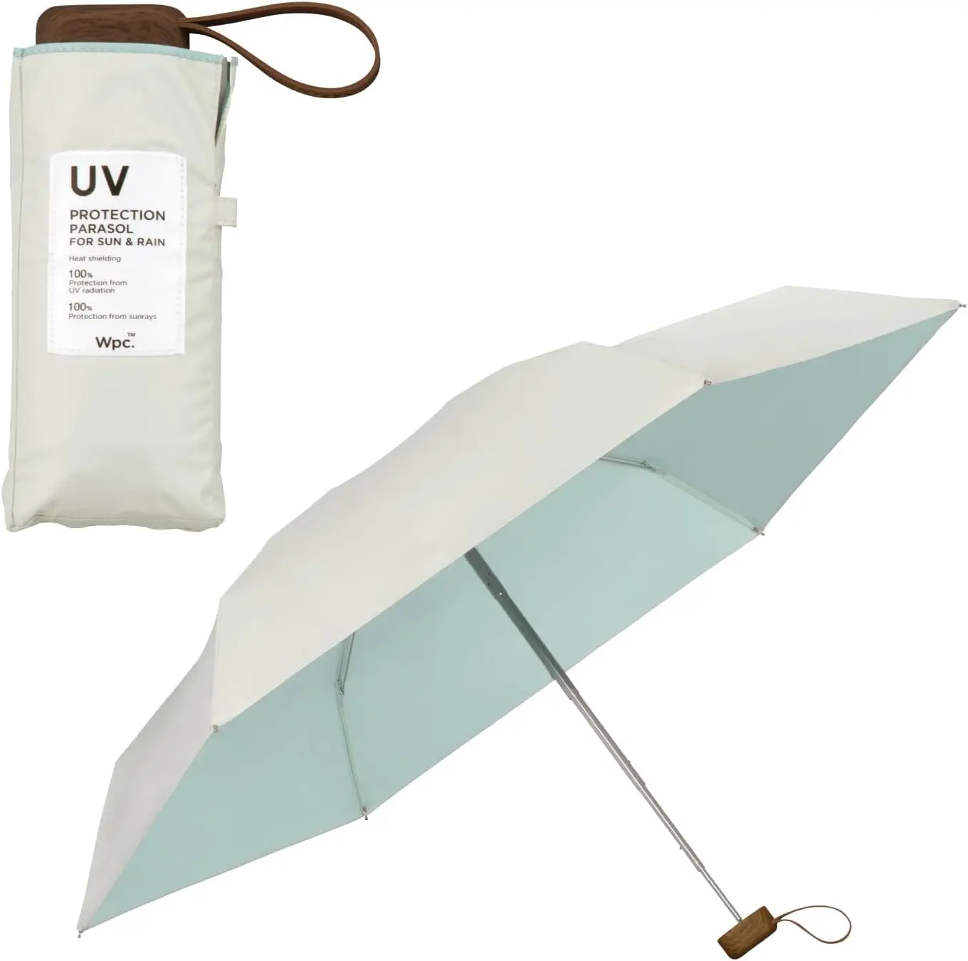日本 Wpc. 完全遮光UV100%小方形折傘/ Shading Inside Color Off White+Mint