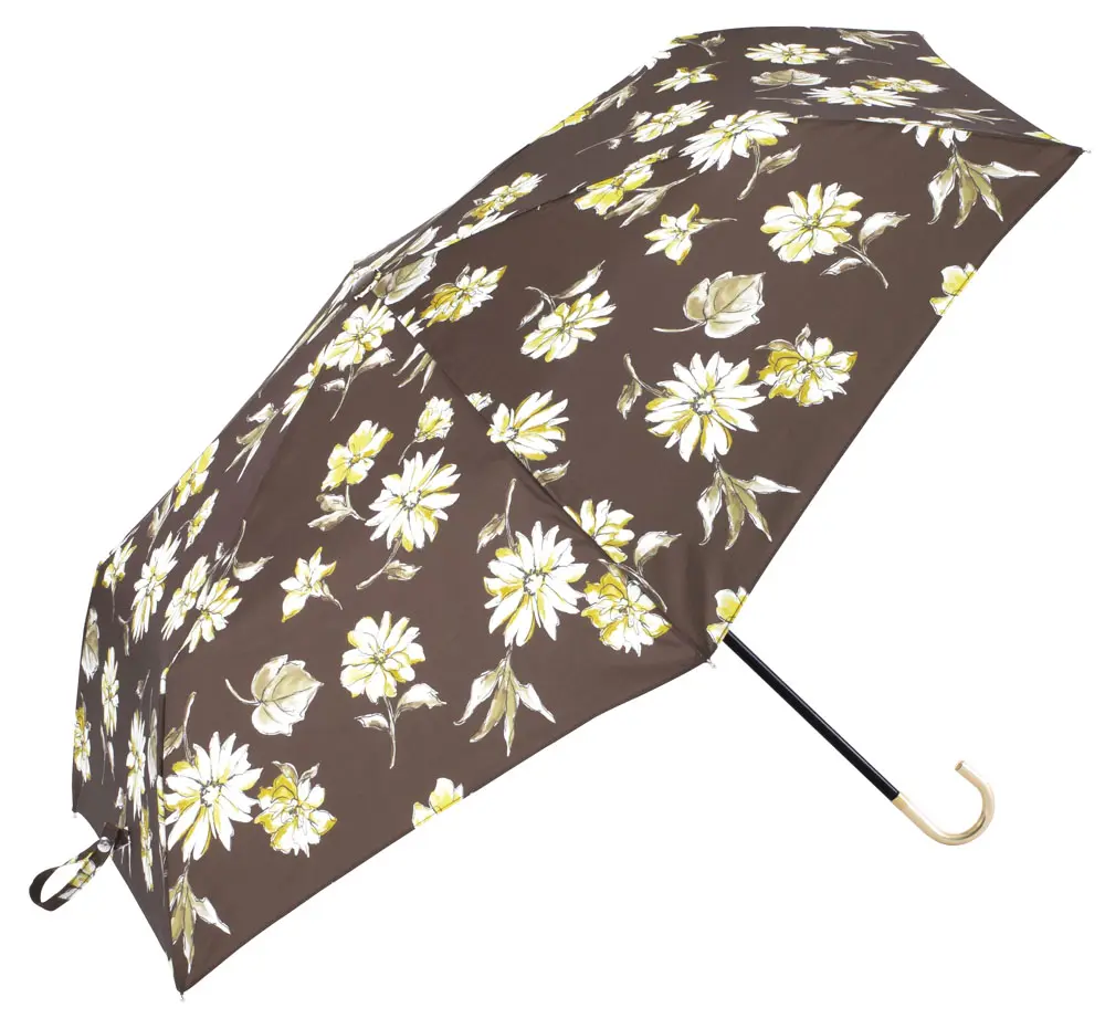 日本 because Umbrella晴雨兩用 UV80% 折疊傘/ Drawing Flower Mini/ Brown