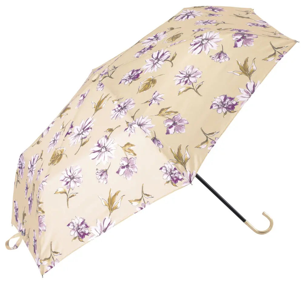 日本 because Umbrella晴雨兩用 UV80% 折疊傘/ Drawing Flower Mini/ Ivory