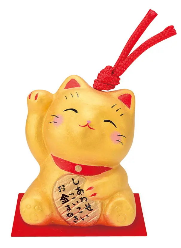 日本藥師窯彩耀籤詩招財貓土鈴/ 金