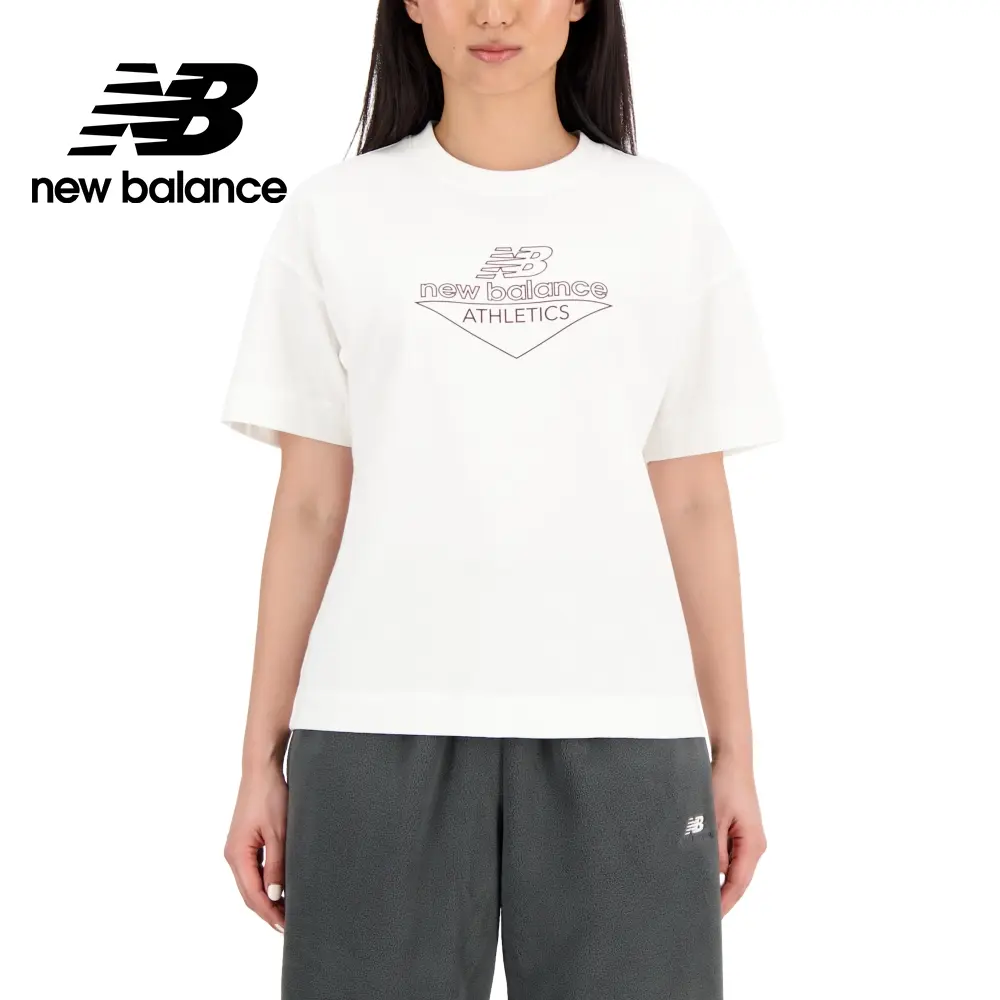 【New Balance】簍空LOGO棉質短袖上衣_AWT33526SST_女性_牙白色/L