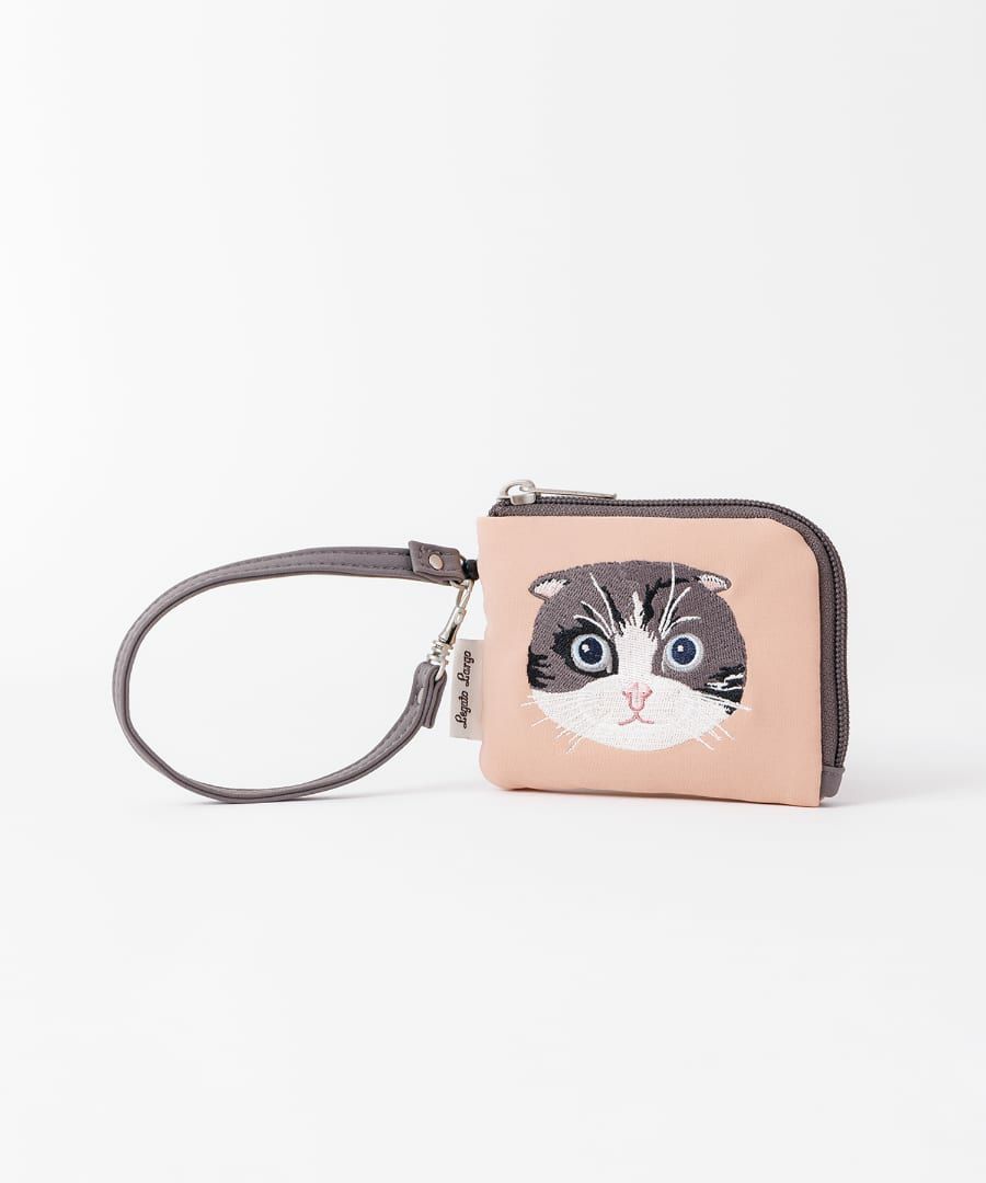 日本 Legato Largo 貓咪2刺繡票卡夾/ Pink Beige