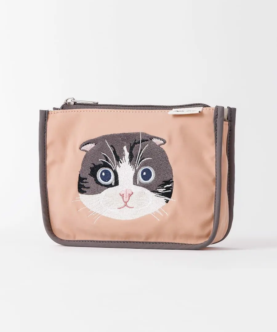 日本 Legato Largo 貓咪2刺繡大收納包/ Pink Beige