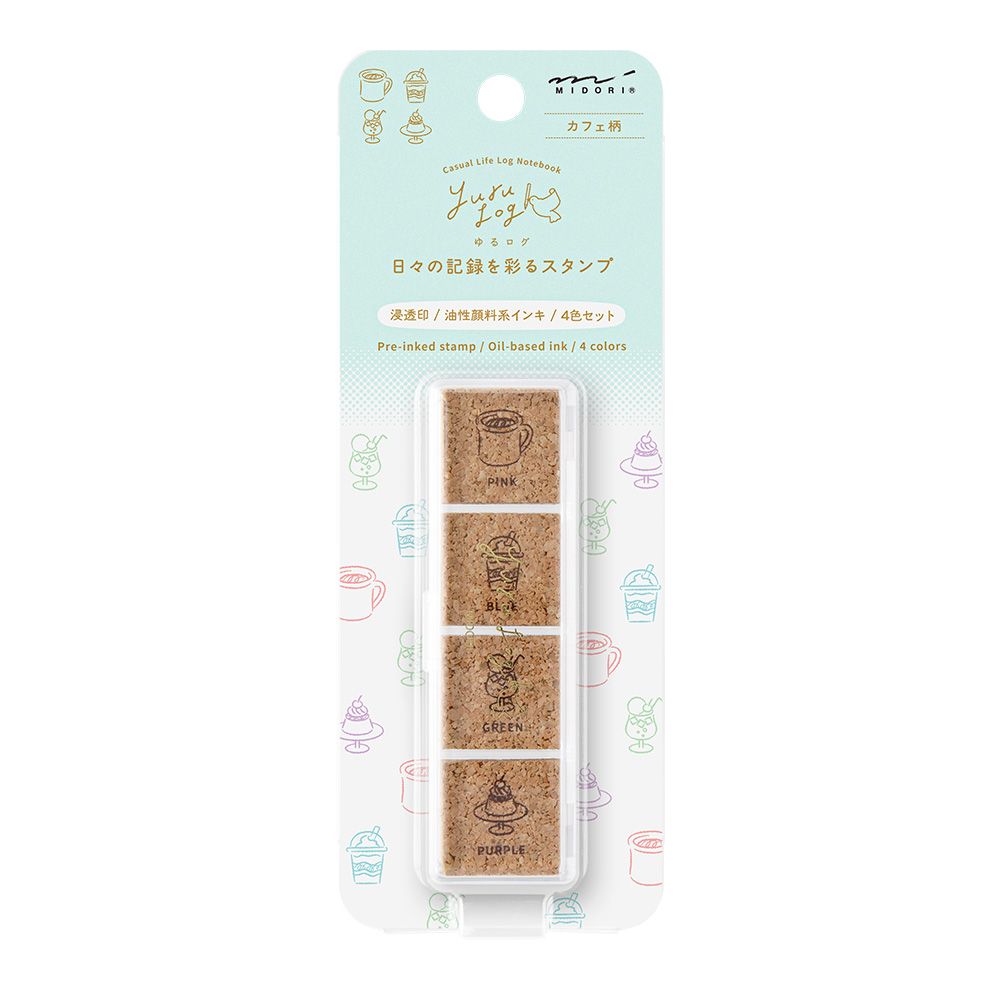 日本 MIDORI Yuru Log 軟木印章4入組/ Cafe