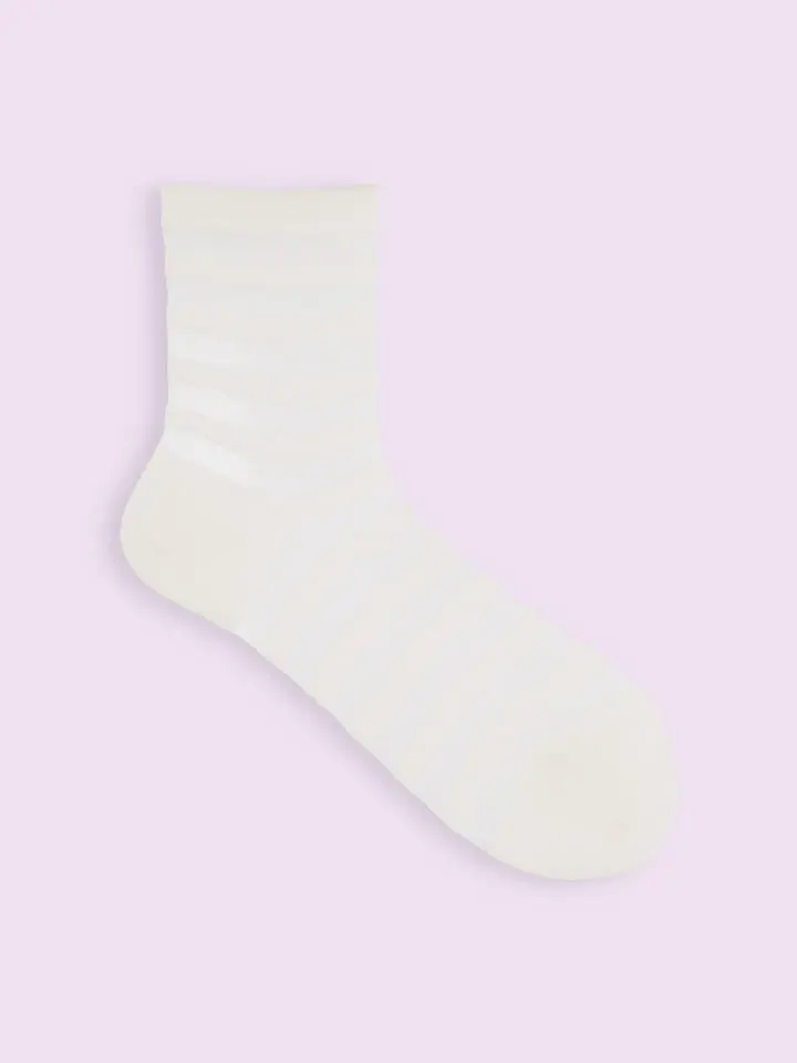 【日本Tabio】紗網透透條紋中筒襪/ 01/ Off White