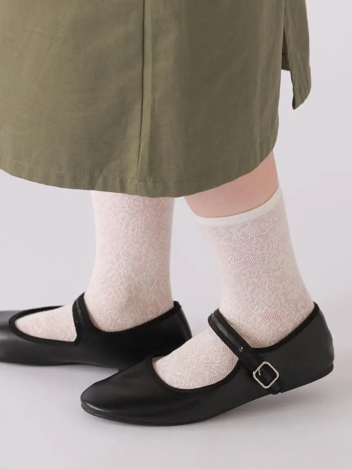 【日本 Tabio】 拉塞爾蕾絲中筒襪/ 01/ Off White