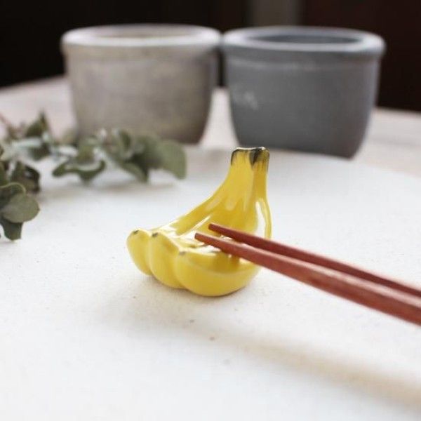 日本 五百代窯美濃燒 箸置/ 三根香蕉
