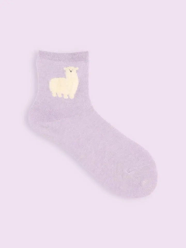 【日本Tabio】絨毛紗線毛茸茸動物中筒襪/ 91/ Lavender+Alpaca