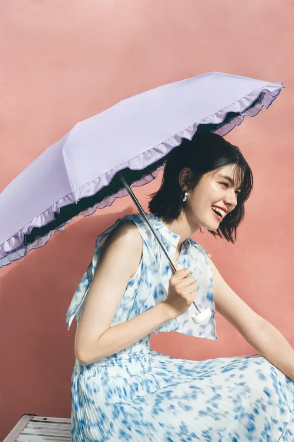 日本 because 晴雨兩用 UV99.9% 折疊傘/ Frilly Purple