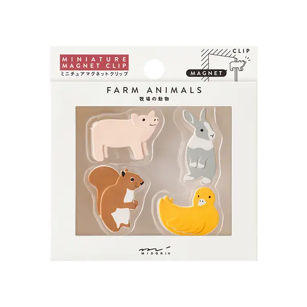 日本 MIDORI 磁吸文具夾/ 4入組/ Farm Animals A
