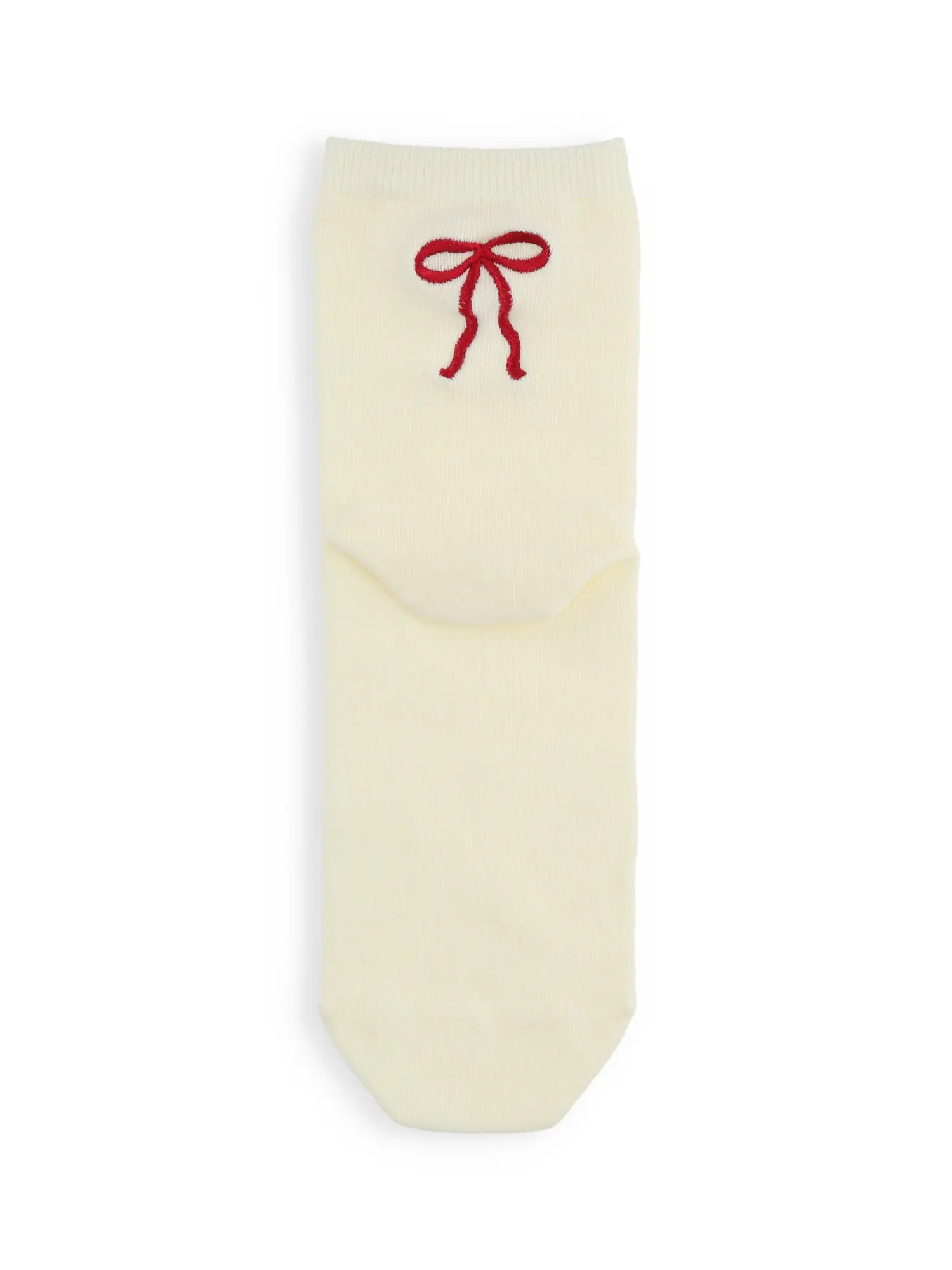 【日本Tabio】刺繡緞帶中筒襪/ 02/ White Chocolate+Red