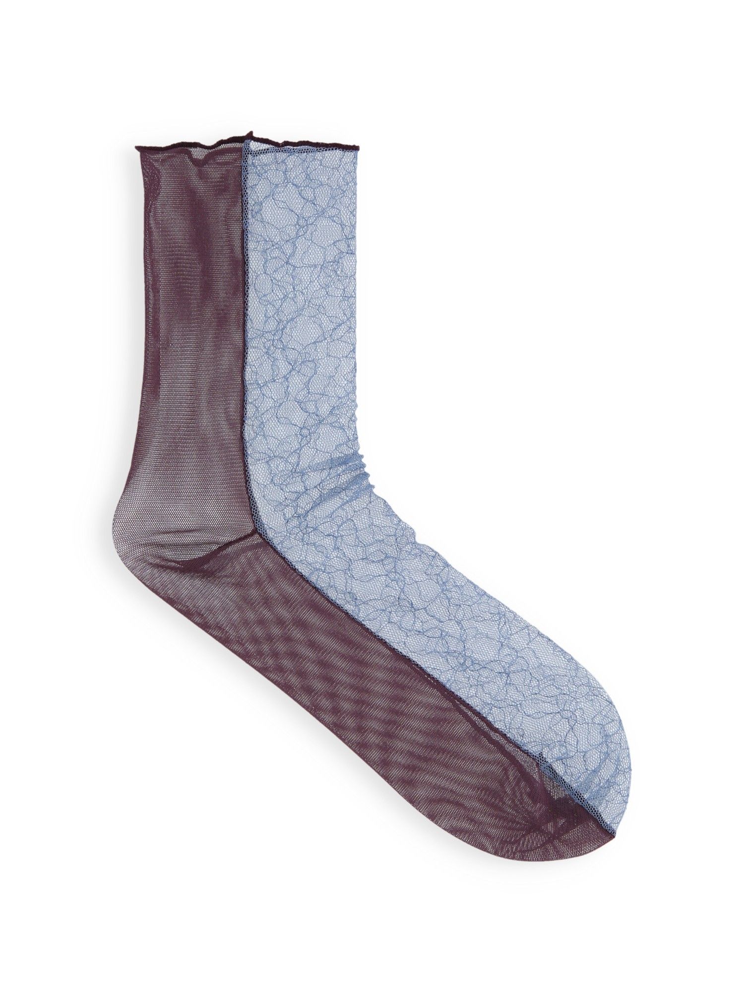 日本 Tabio 拼接紗紗中筒襪/ 83/ Blue+Bordeaux