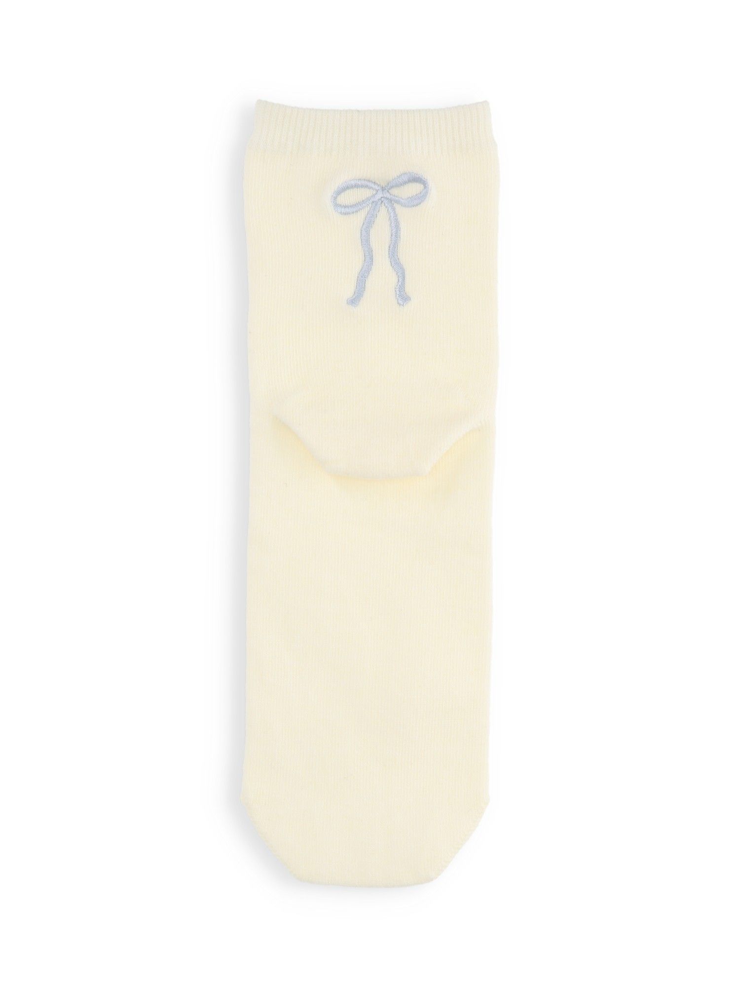 【日本Tabio】刺繡緞帶中筒襪/ 01/ Off White+Sax