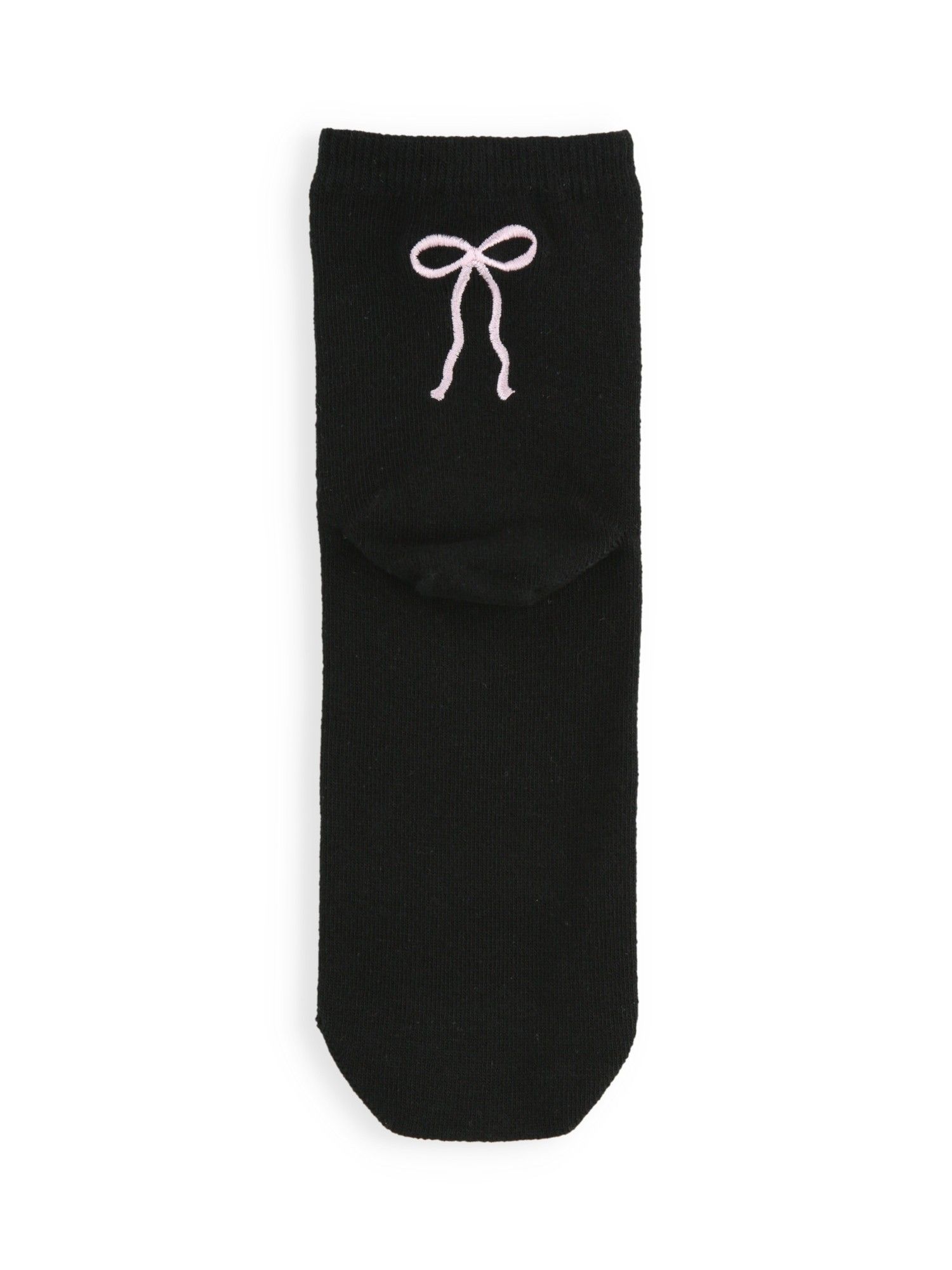 【日本Tabio】刺繡緞帶中筒襪/ 12/ Black+Pink