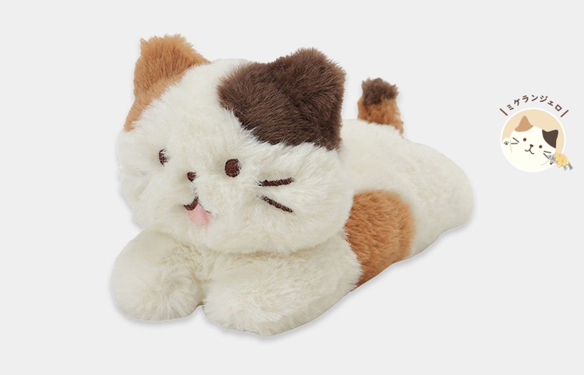 日本 HAPiNS Fuku Fuku Nyanko 毛絨絨趴趴貓玩偶/ 米開朗基羅