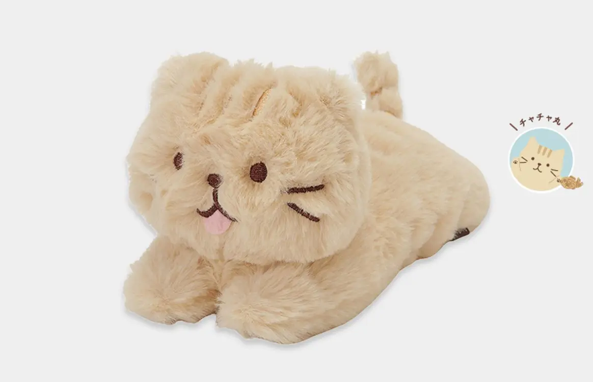 日本 HAPiNS Fuku Fuku Nyanko 毛絨絨趴趴貓玩偶/ 茶茶丸