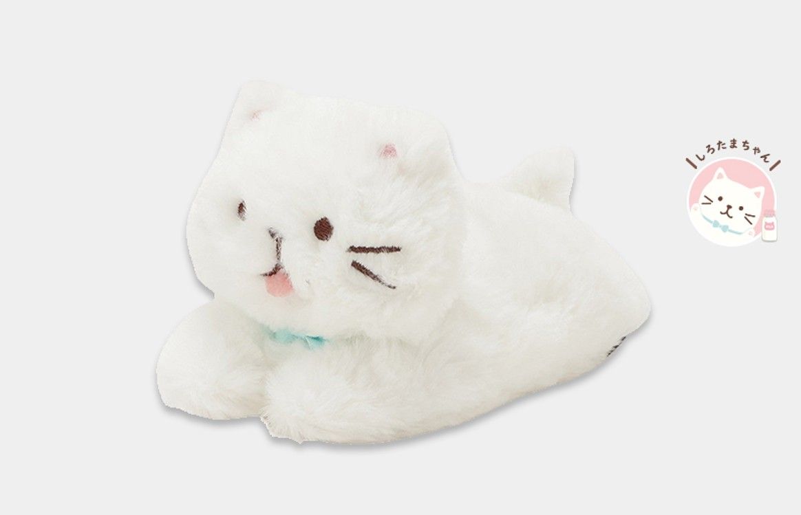 日本 HAPiNS Fuku Fuku Nyanko 毛絨絨趴趴貓玩偶/ 白團子