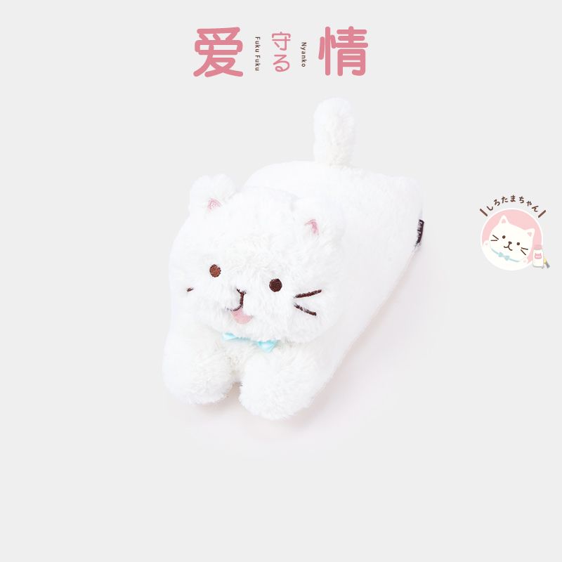 日本 HAPiNS Fuku Fuku Nyanko 毛絨絨趴趴貓玩偶/ L/ 白團子