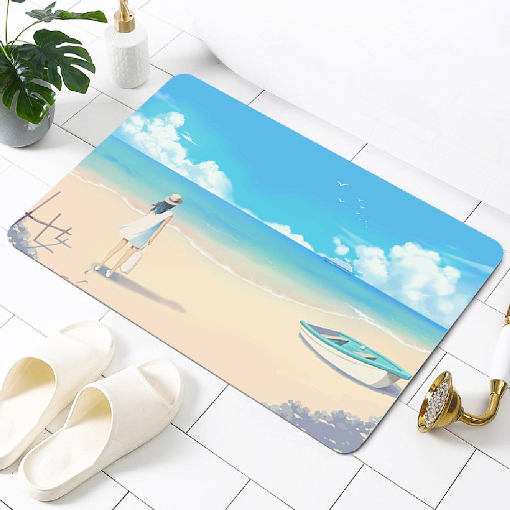 帕斯特收納生活/ 雙層超吸水浴室防滑地墊40x60cm-海悠悠/浴室 快速吸水 腳踏墊