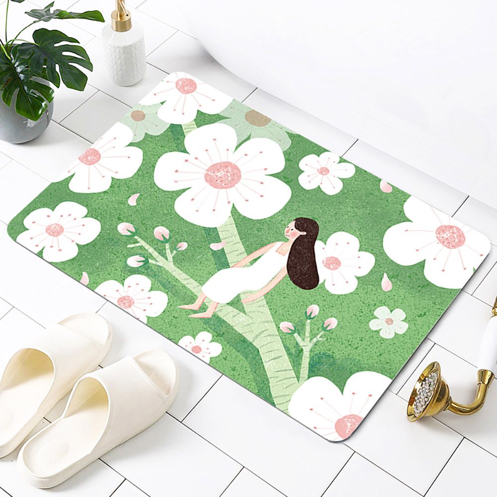 帕斯特收納生活/ 雙層超吸水浴室防滑地墊40x60cm-花語/浴室 快速吸水 腳踏墊
