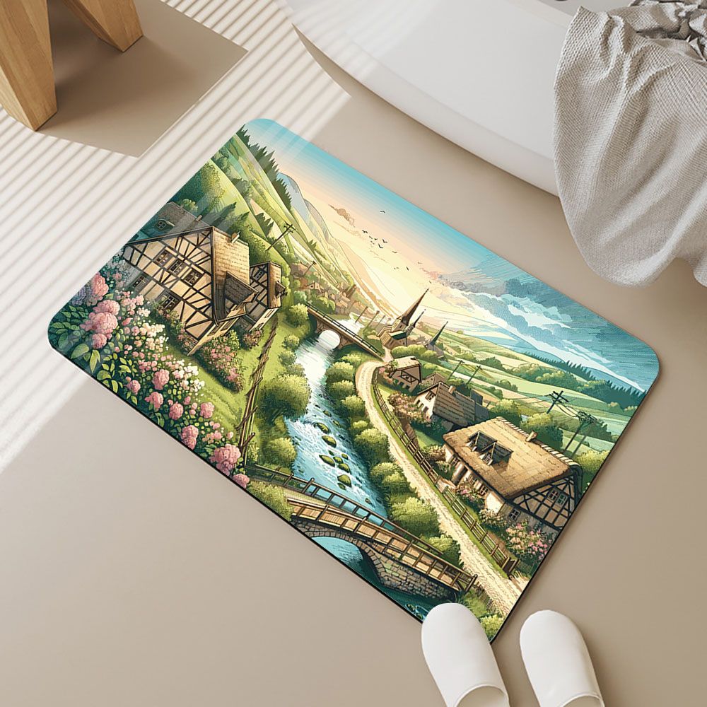 帕斯特收納生活/ 雙層超吸水浴室防滑地墊40x60cm-古村時光/浴室 快速吸水 腳踏墊