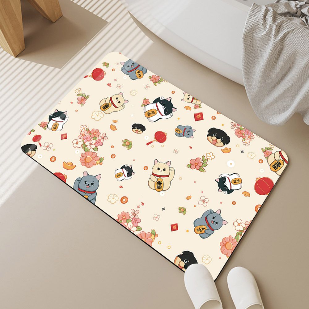 帕斯特收納生活/ 雙層超吸水浴室防滑地墊40x60cm-招財納福/浴室/快速吸水/腳踏墊