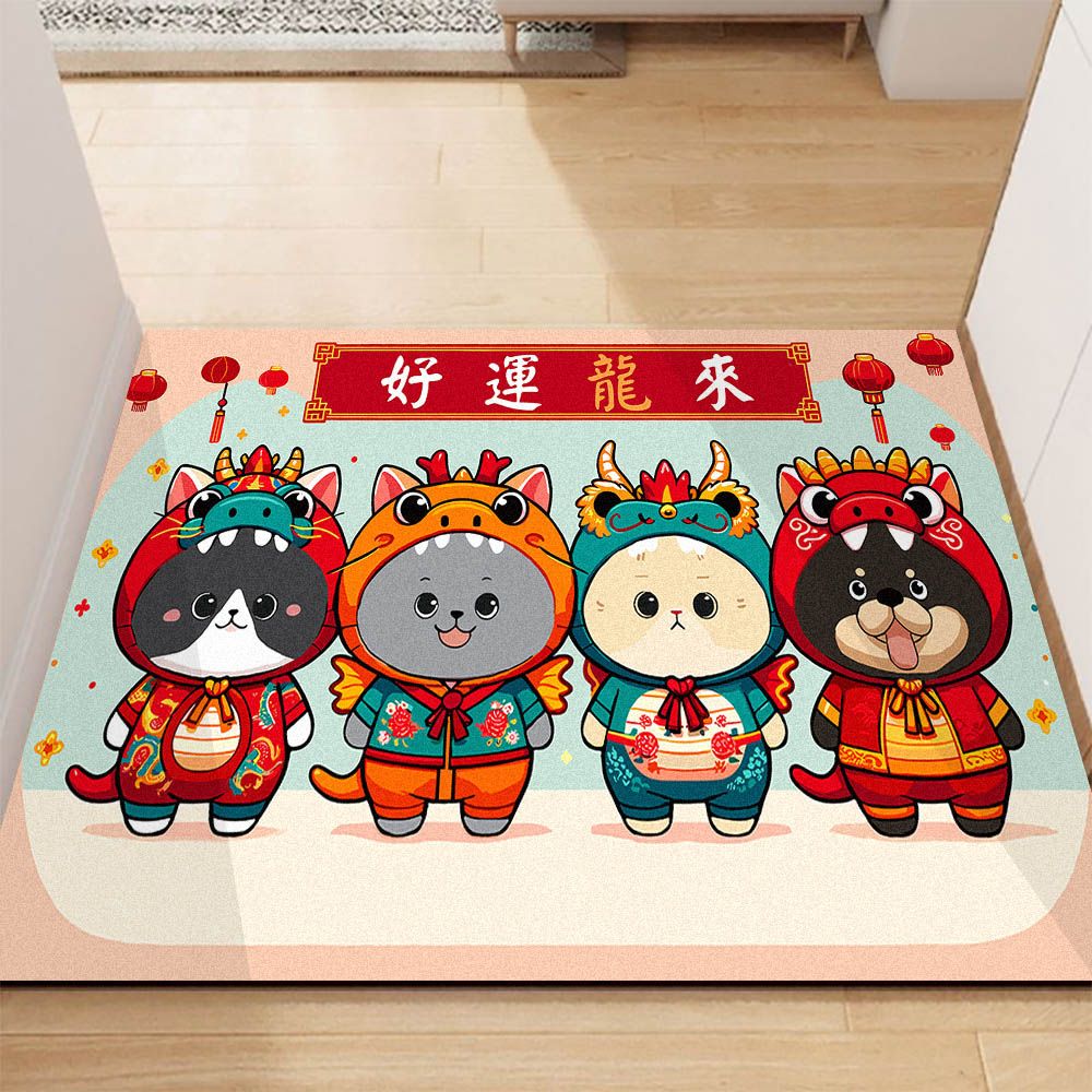 帕斯特收納生活/ 玄關絲圈刮泥地墊60x90cm-好運龍來/除塵墊/玄關地墊