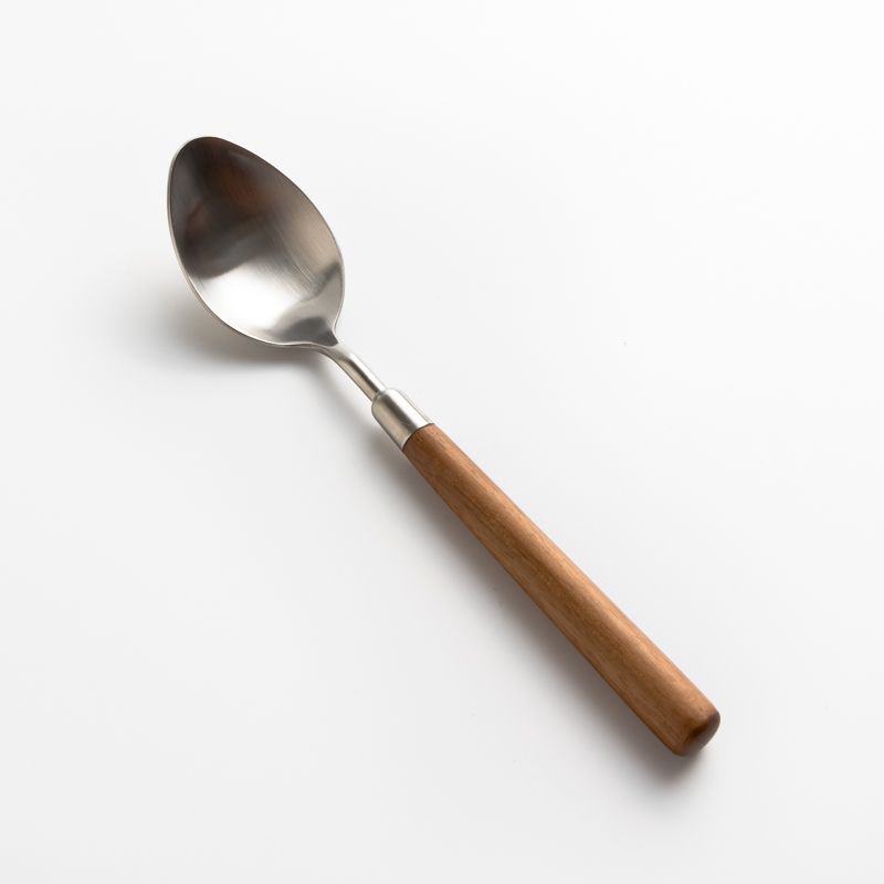 WAGA歐式田園樸實不銹鋼主餐匙/ 霧銀胡桃木/ 21.5cm/ 單品