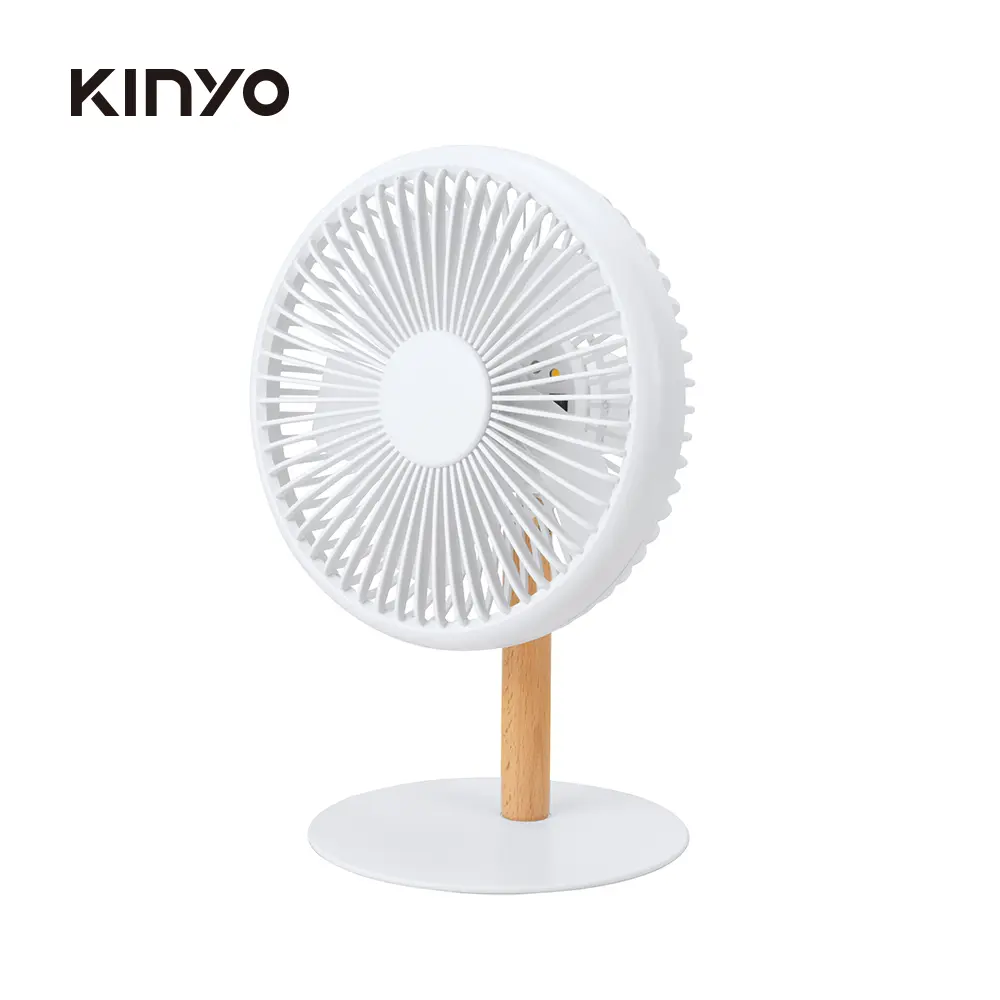 KINYO原木質感充電桌扇/ 白/ UF-7059W