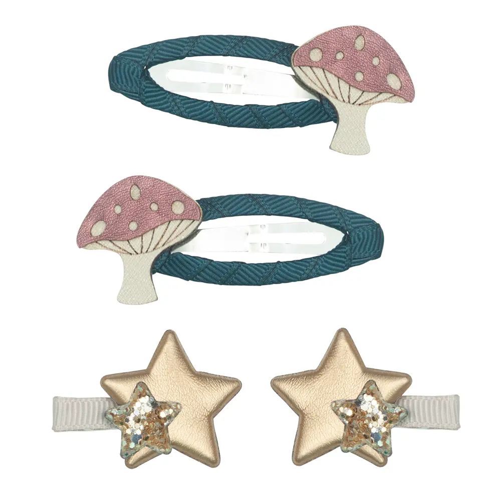 Mimi & Lula AW24魔幻林地蘑菇星星綜合髮夾/ 4入
