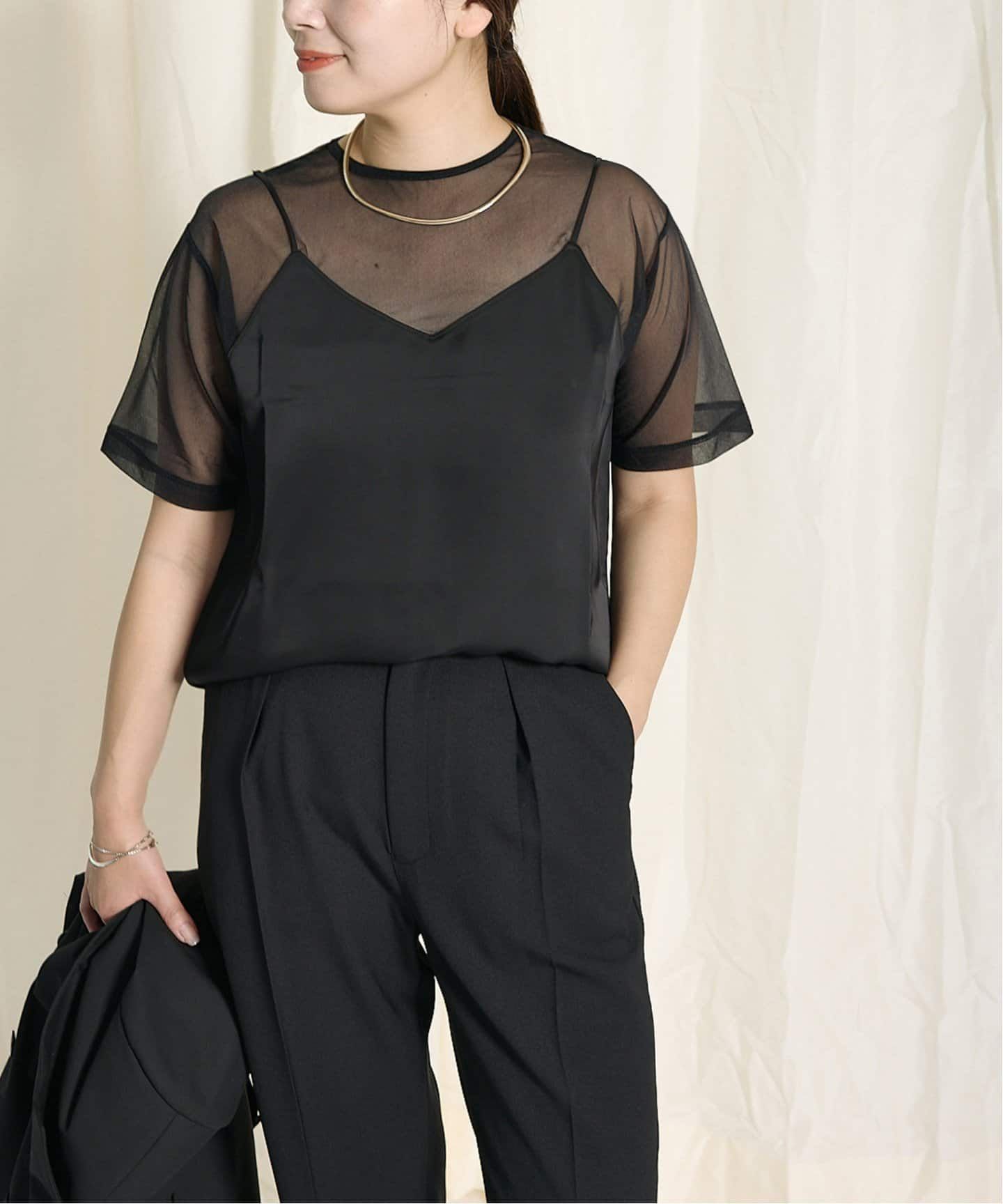 JS/JS Occasion * Sheer Layered Blouse/上衣/黑色(001)/FREE