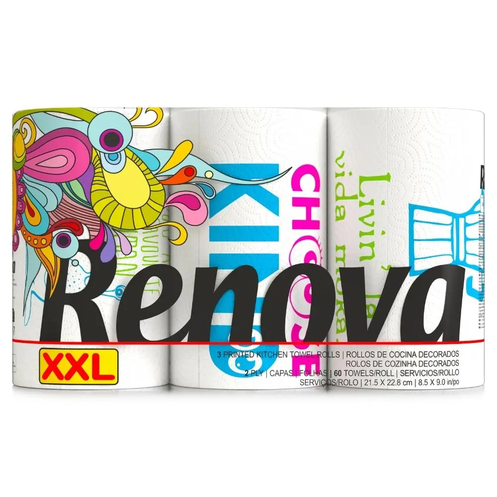 歐式塗鴉風▶Renova清潔用浮雕彩色印花廚房紙巾-塗鴉設計款6捲