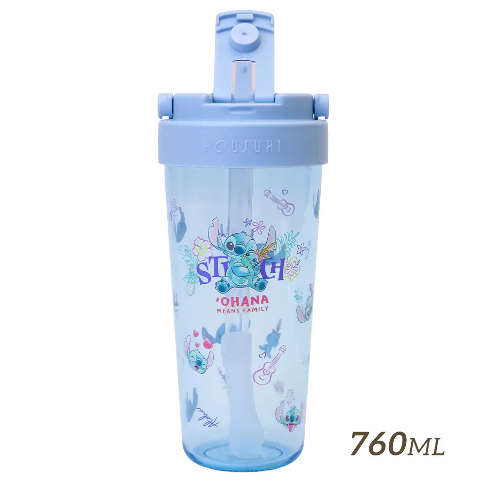 HOUSUXI迪士尼史迪奇Tritan輕透舒吸杯/ 附彈跳吸管/ 760ml