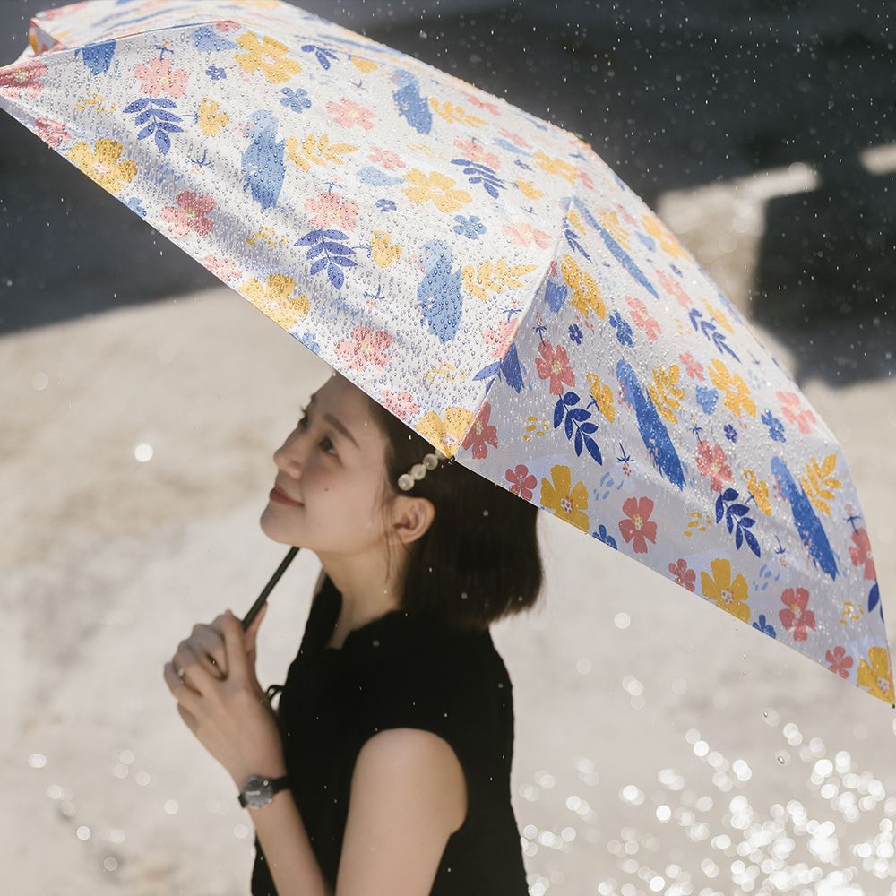 【rento】碳纖輕量黑膠晴雨傘-花朝月夕(米)