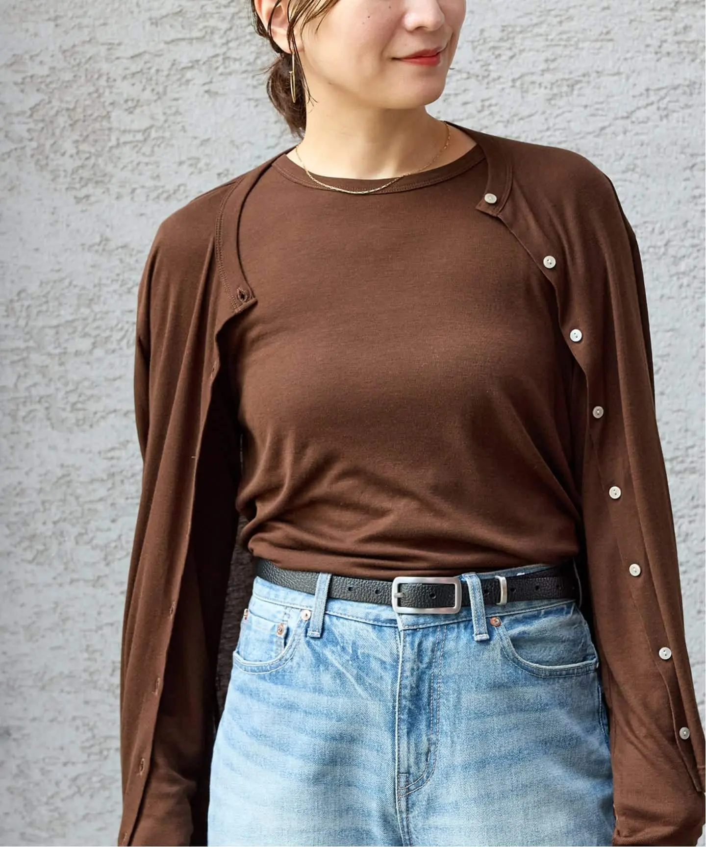 JS/WOOL MIX SHEER LONG TEE/上衣/棕色(020)/FREE