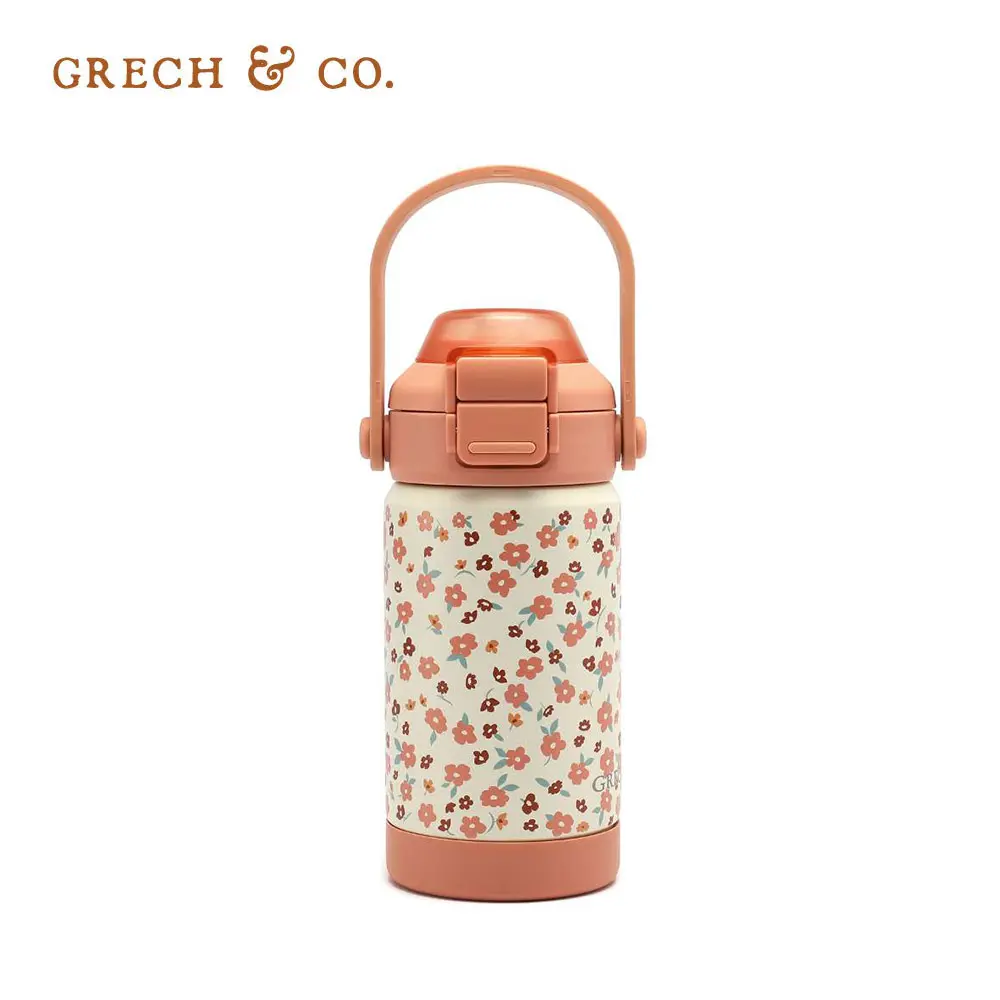 吸管直飲隨心切換➤Grech&Co.雙享保溫瓶/ 355ml/ 碎花粉