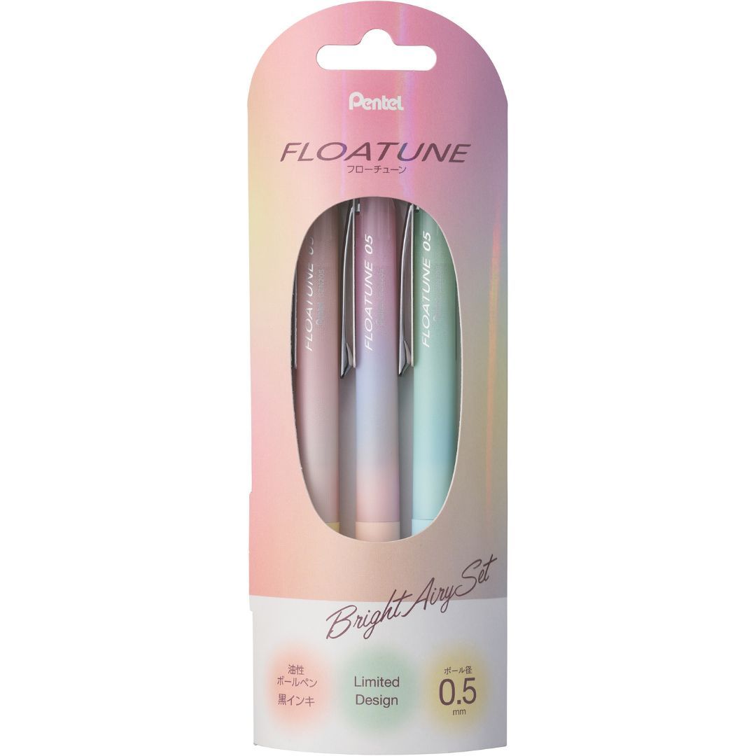 Pentel FLOATUNE 0.5按壓式輕滑鋼珠筆/ 明亮3入組