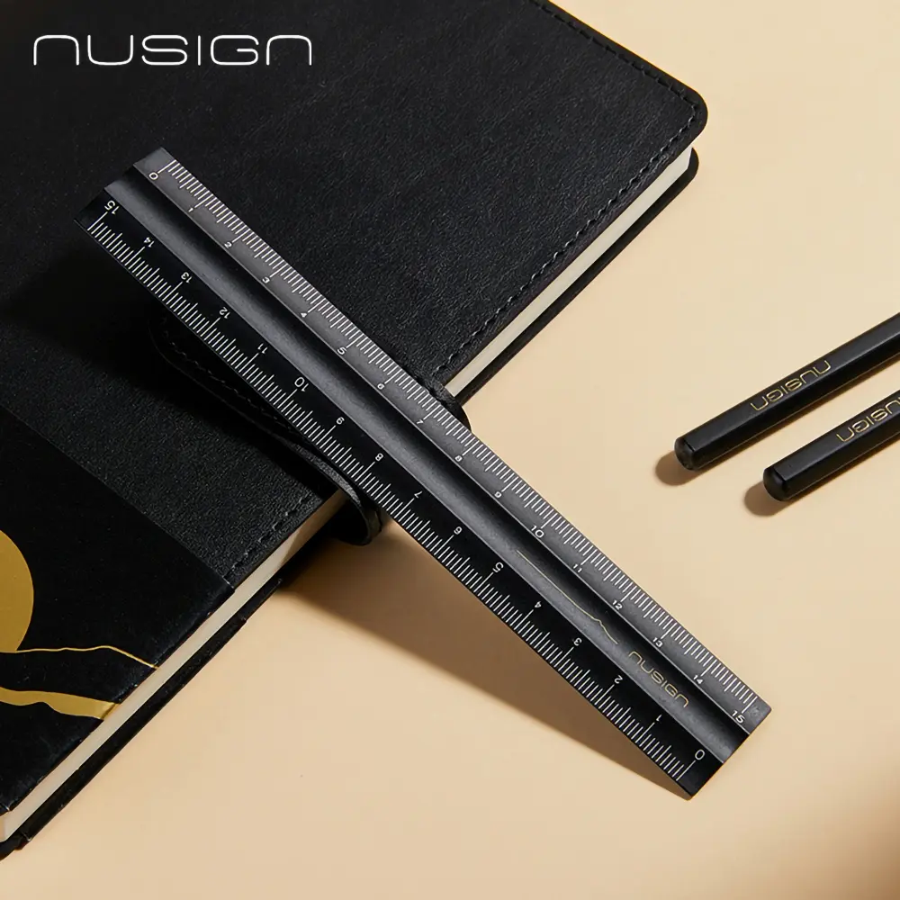 得力Deli NUSIGN鋁制直尺/ ENS091G/ 15cm/ 日耀金山黑
