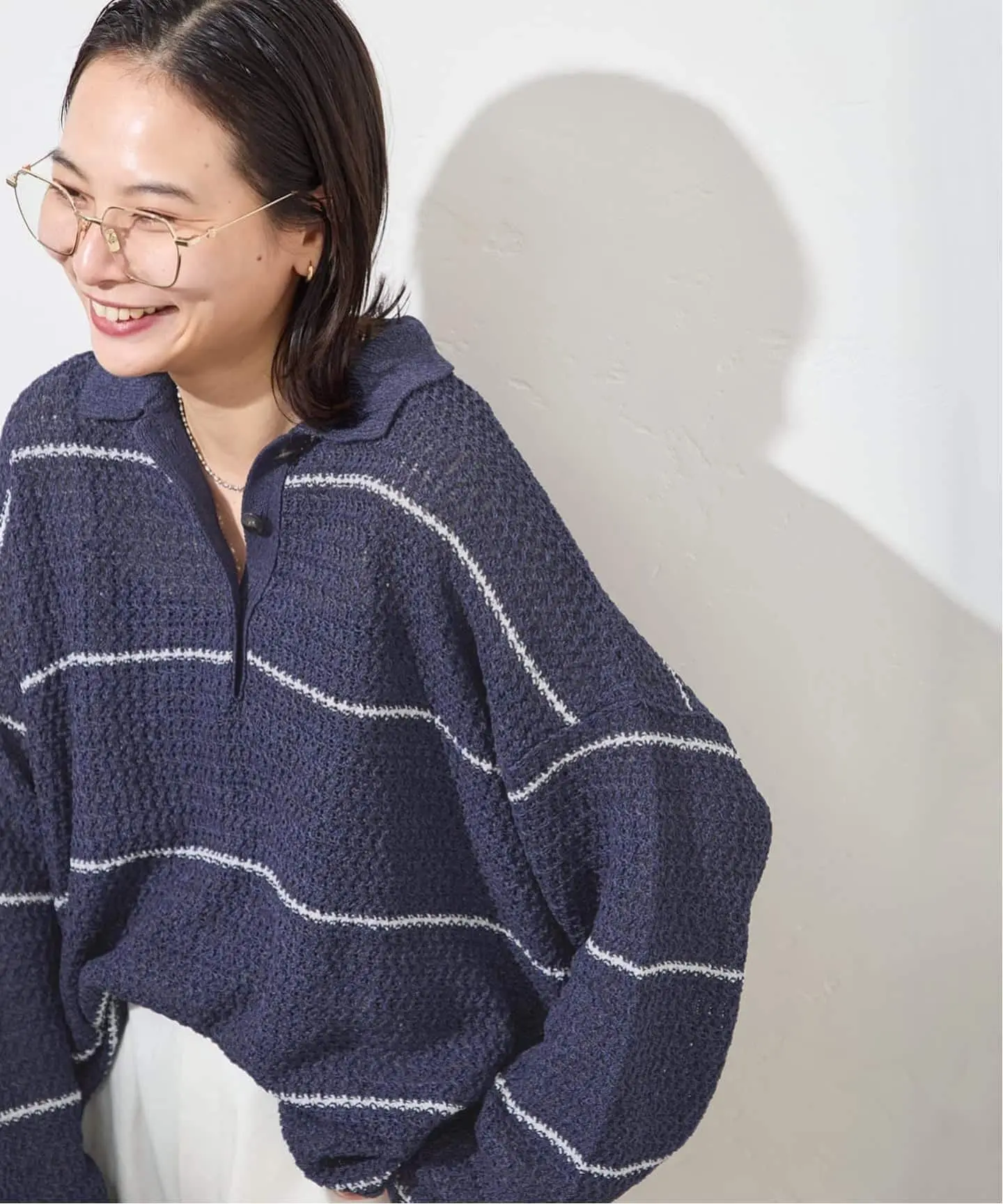 JS/PAPER YARN MIX POLO COLOR PO/針織衫/藏青色(040)/FREE