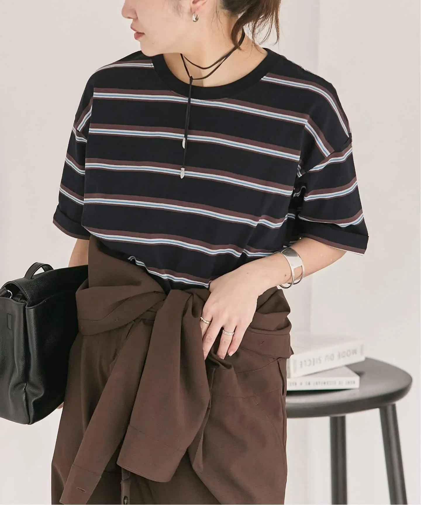JS/Sweat-absorbing jersey striped BIG T/上衣/黑色(001)/FREE